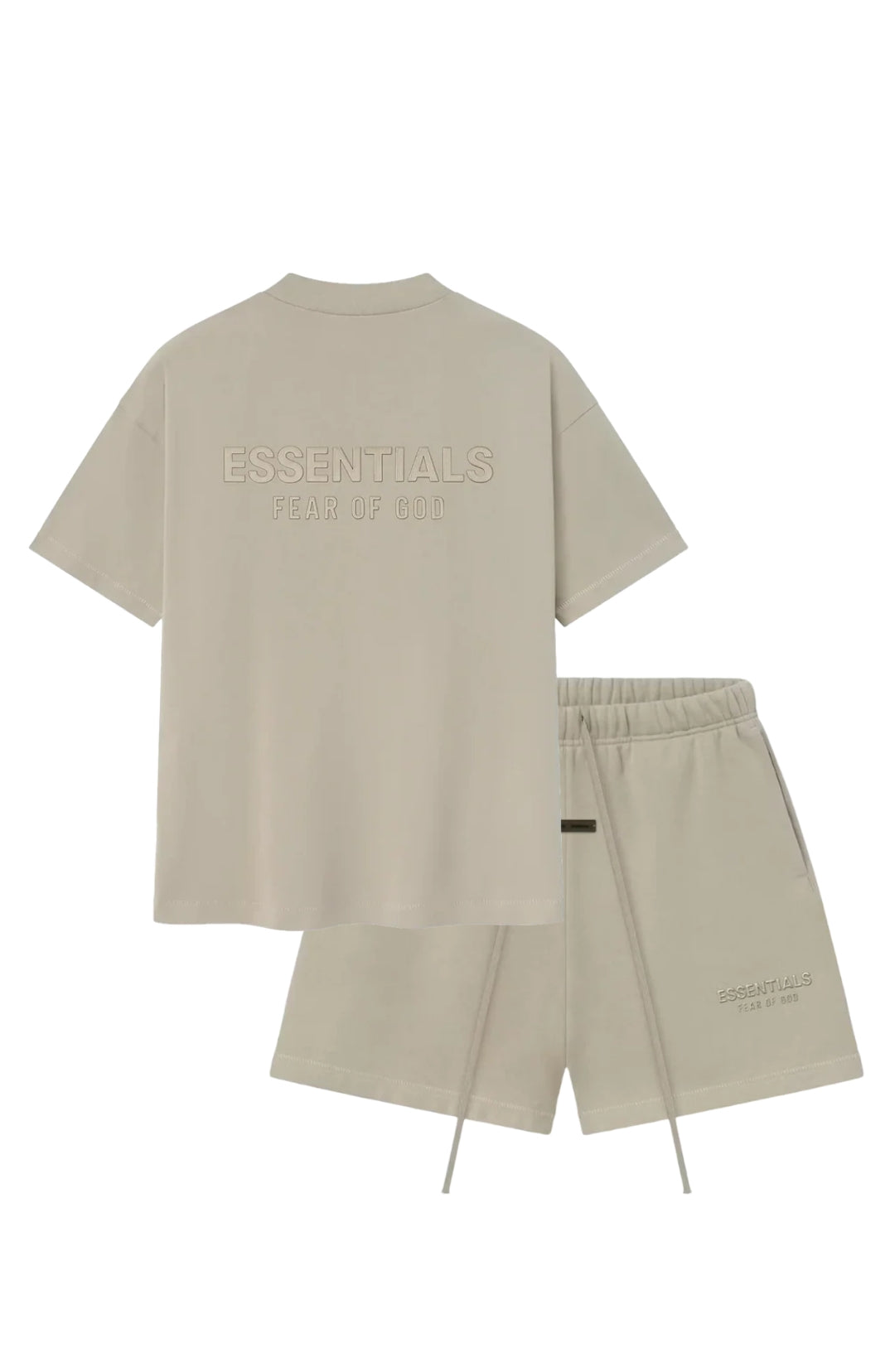 Fear of God Essentials SS25 Timber Summer Set t-shirt and shorts set in timber front view