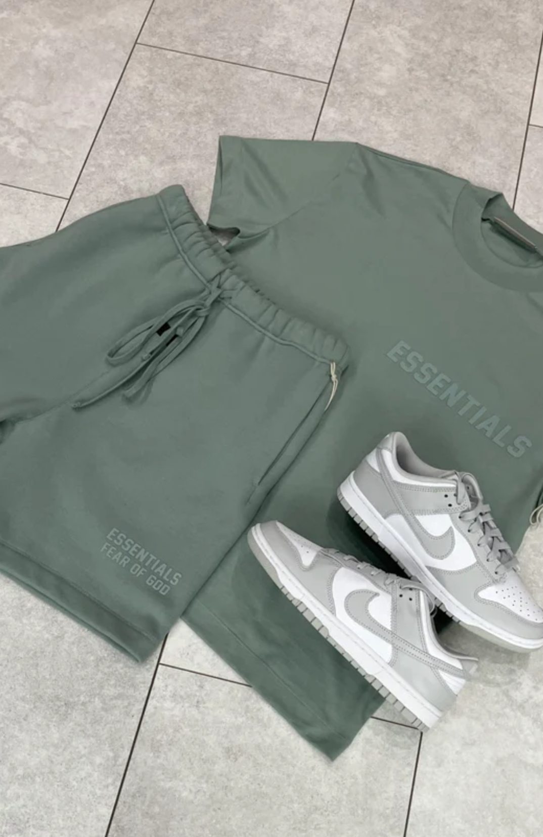 Fear of God Essentials Sycamore Summer t-shirt and shorts in green alternate view
