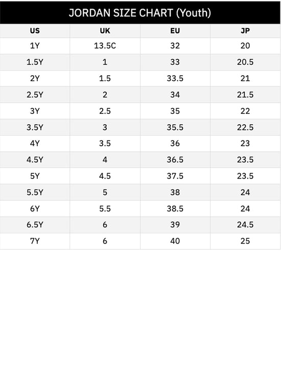 Air jordan youth size chart Clearance