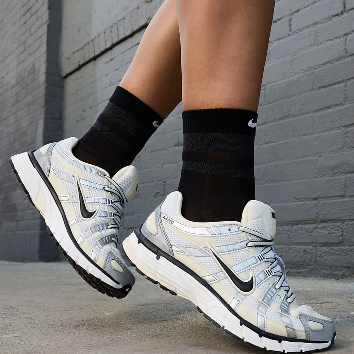 Nike P-6000 White Metallic Silver Black